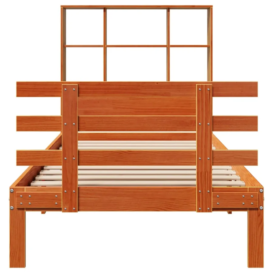 Lit bibliothèque sans matelas cire marron 100x200 cm pin massif - 4