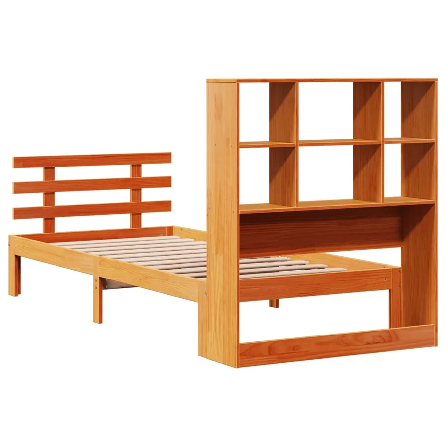 Lit bibliothèque sans matelas cire marron 100x200 cm pin massif - 6