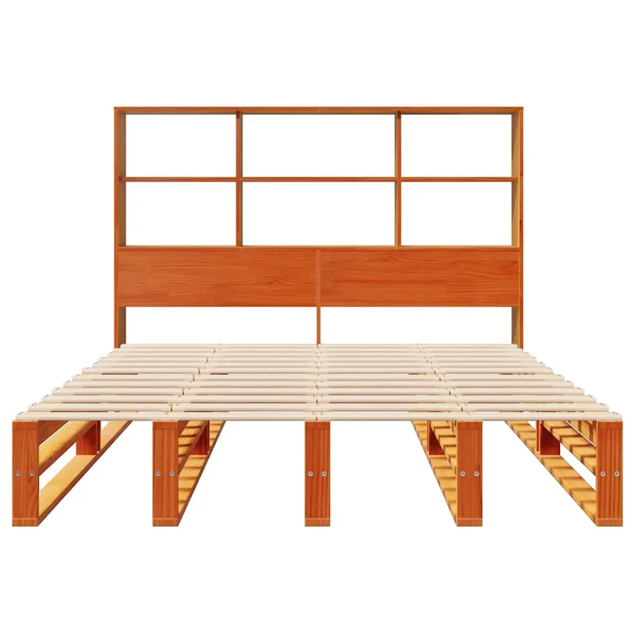 Lit bibliothèque sans matelas cire marron 140x200cm bois massif - 4