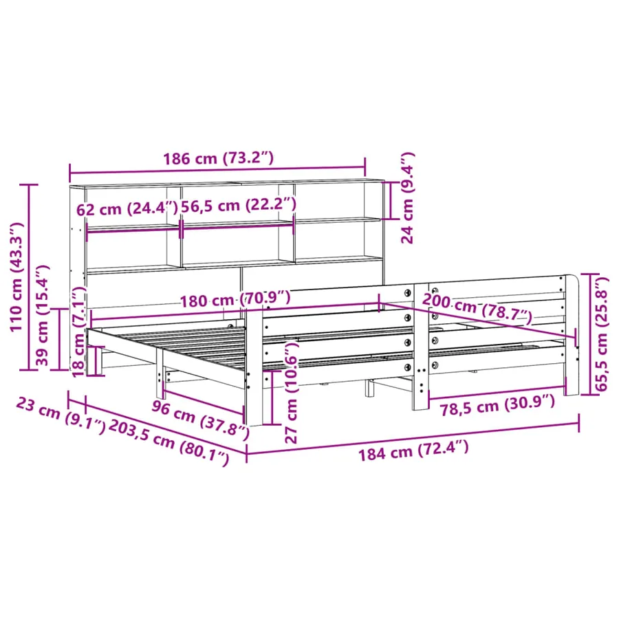 Cadre de lit sans matelas cire marron 180x200cm bois pin massif - 11