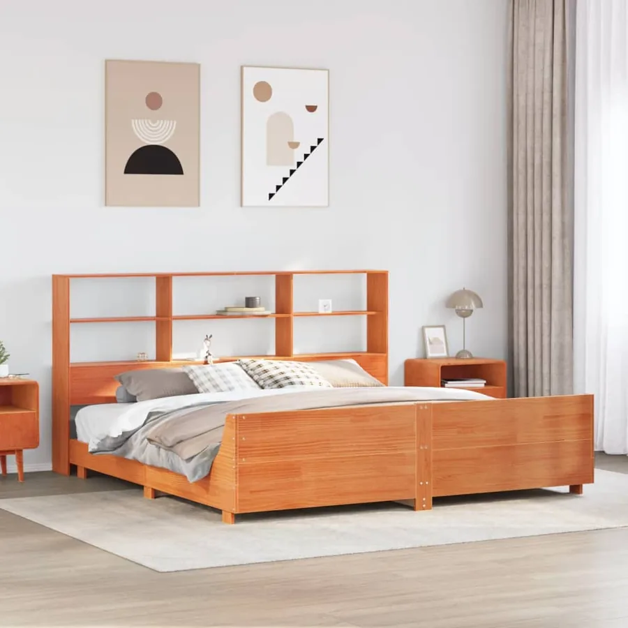Cadre de lit sans matelas cire marron 200x200cm bois pin massif