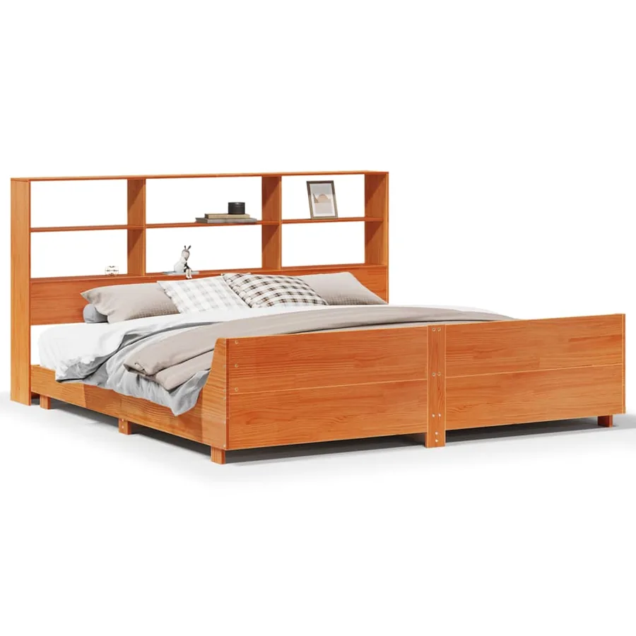 Cadre de lit sans matelas cire marron 200x200cm bois pin massif - 2