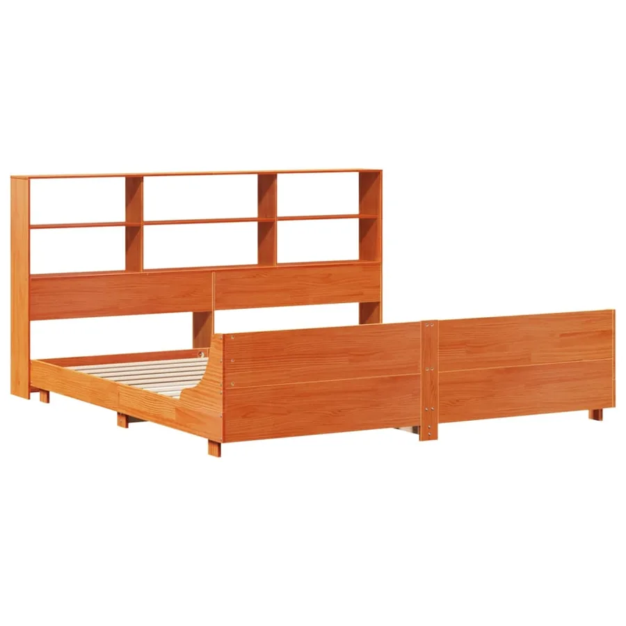 Cadre de lit sans matelas cire marron 200x200cm bois pin massif - 3
