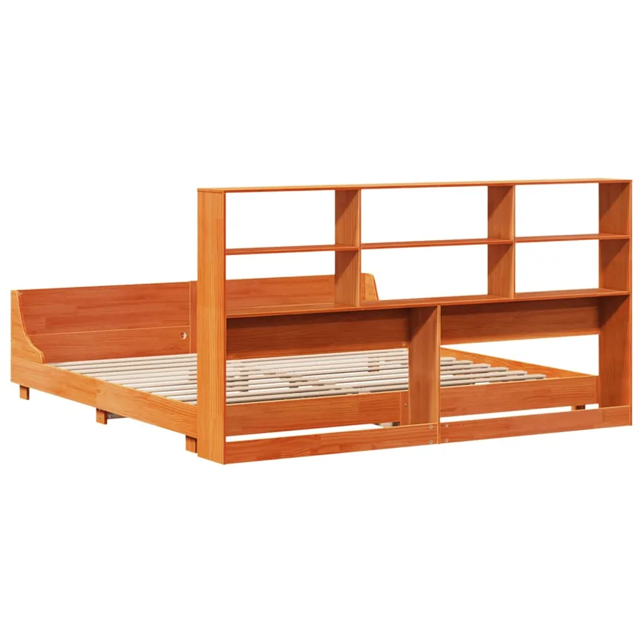 Cadre de lit sans matelas cire marron 200x200cm bois pin massif - 8