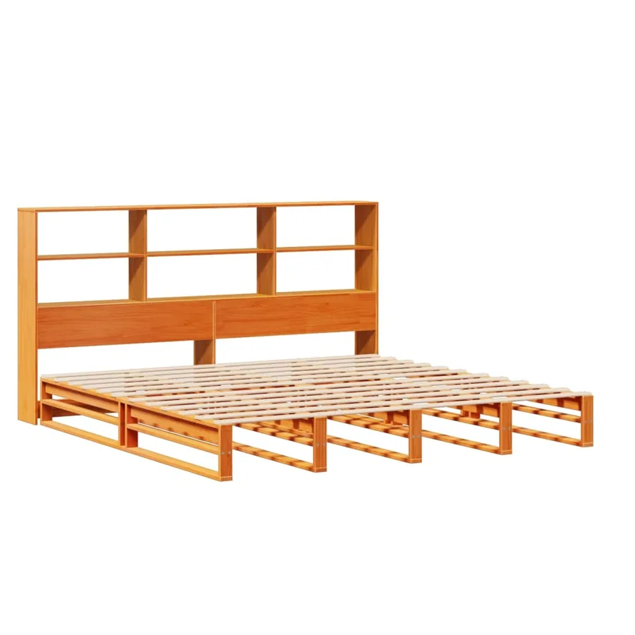Lit bibliothèque sans matelas cire marron 200x200cm bois massif - 3