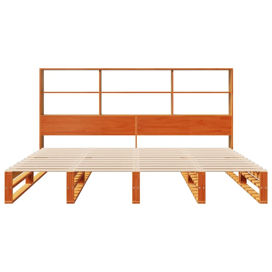 Lit bibliothèque sans matelas cire marron 200x200cm bois massif - 4