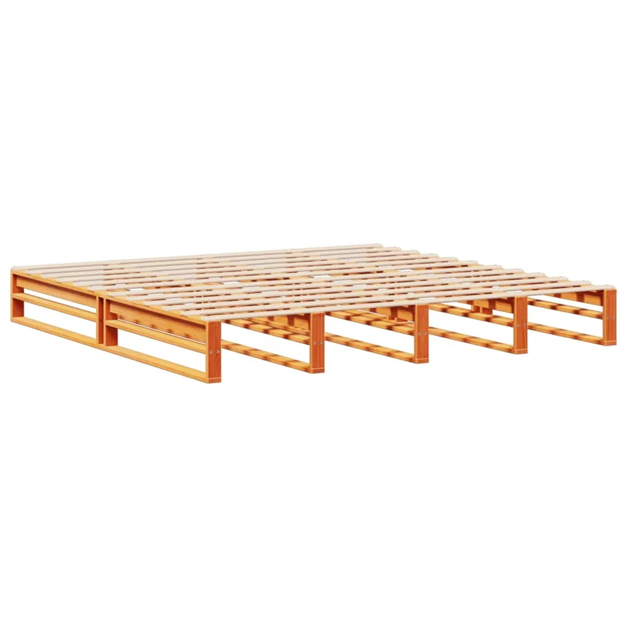Lit bibliothèque sans matelas cire marron 200x200cm bois massif - 5