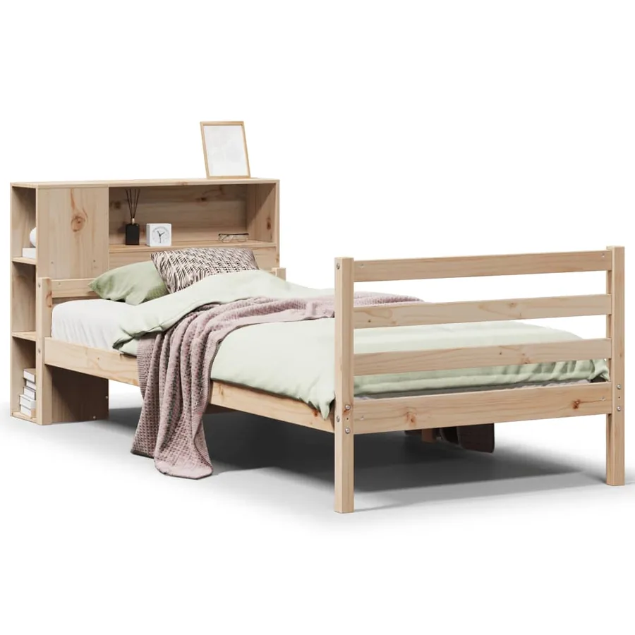 Lit bibliothèque sans matelas 90x200 cm bois de pin massif - 2