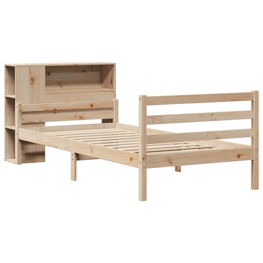 Lit bibliothèque sans matelas 90x200 cm bois de pin massif - 3