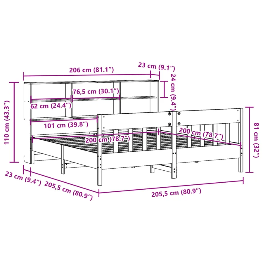 Cadre de lit sans matelas cire marron 200x200cm bois pin massif - 12