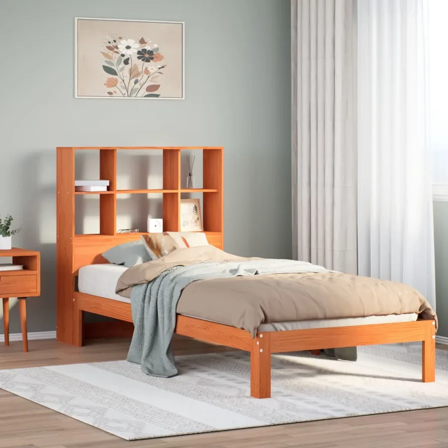 Lit bibliothèque sans matelas cire marron 75x190 cm pin massif