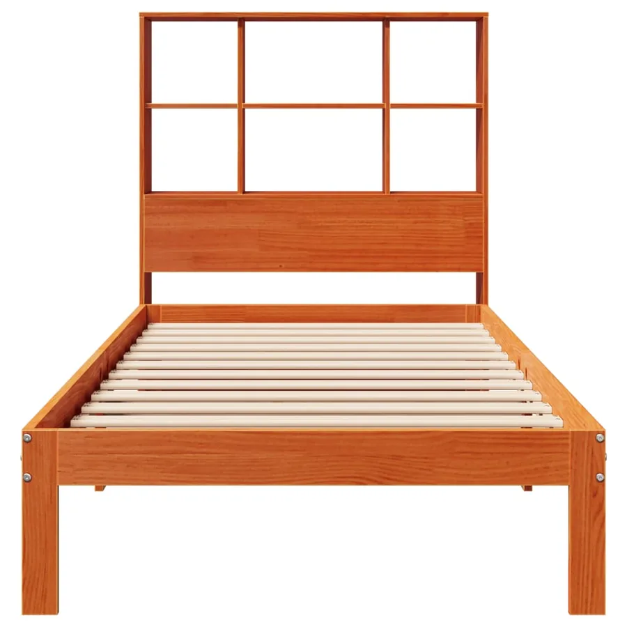 Lit bibliothèque sans matelas cire marron 75x190 cm pin massif - 4