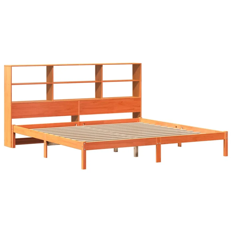 Lit bibliothèque sans matelas cire marron 200x200 cm pin massif - 3