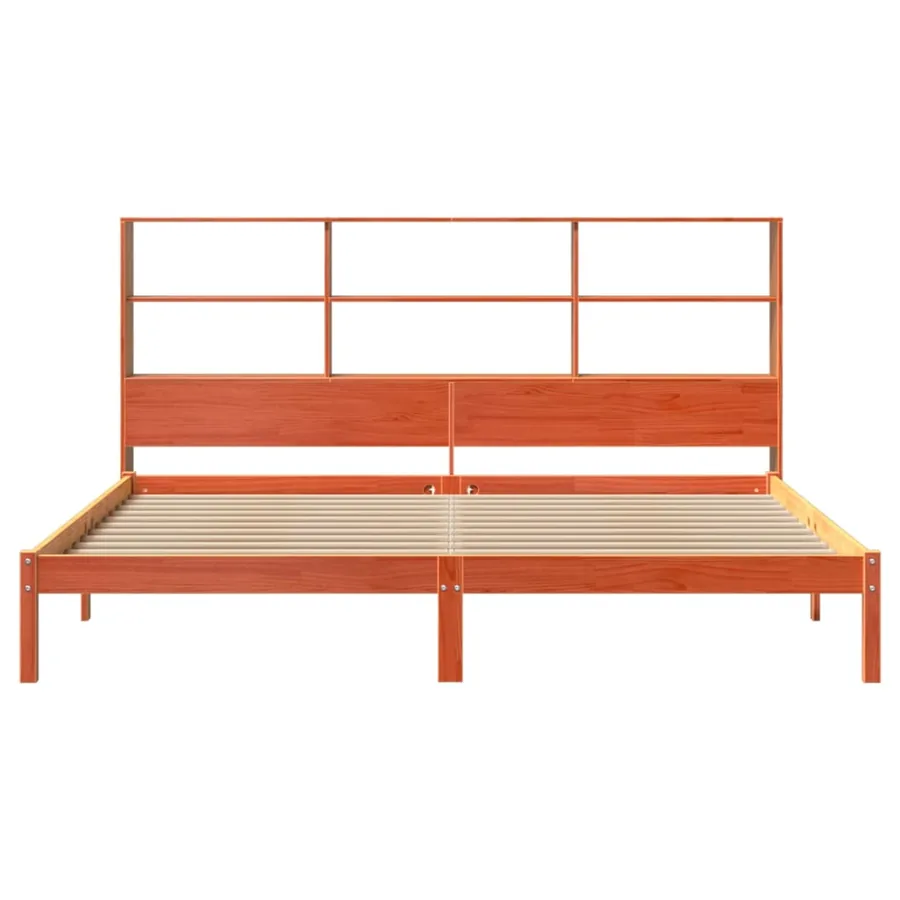 Lit bibliothèque sans matelas cire marron 200x200 cm pin massif - 4