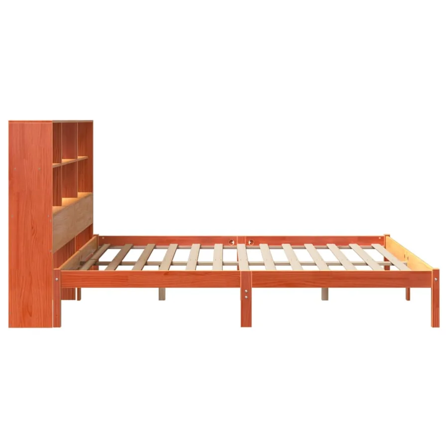 Lit bibliothèque sans matelas cire marron 200x200 cm pin massif - 7