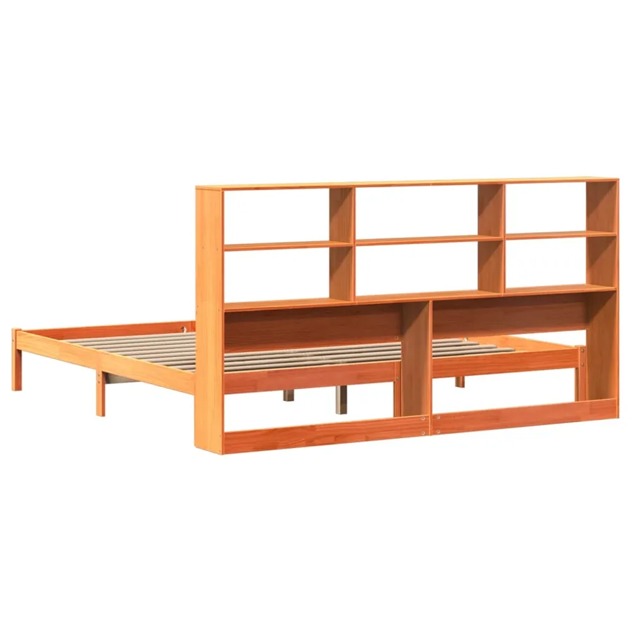 Lit bibliothèque sans matelas cire marron 200x200 cm pin massif - 8