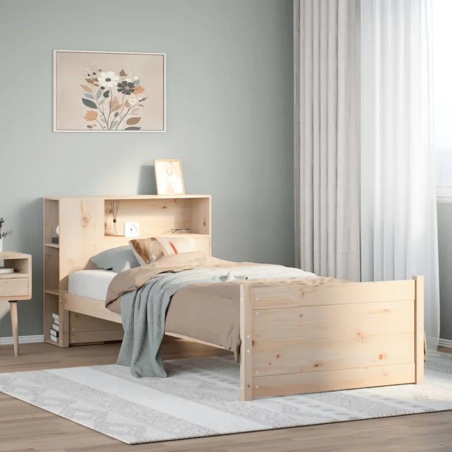 Lit bibliothèque sans matelas 90x190 cm bois de pin massif