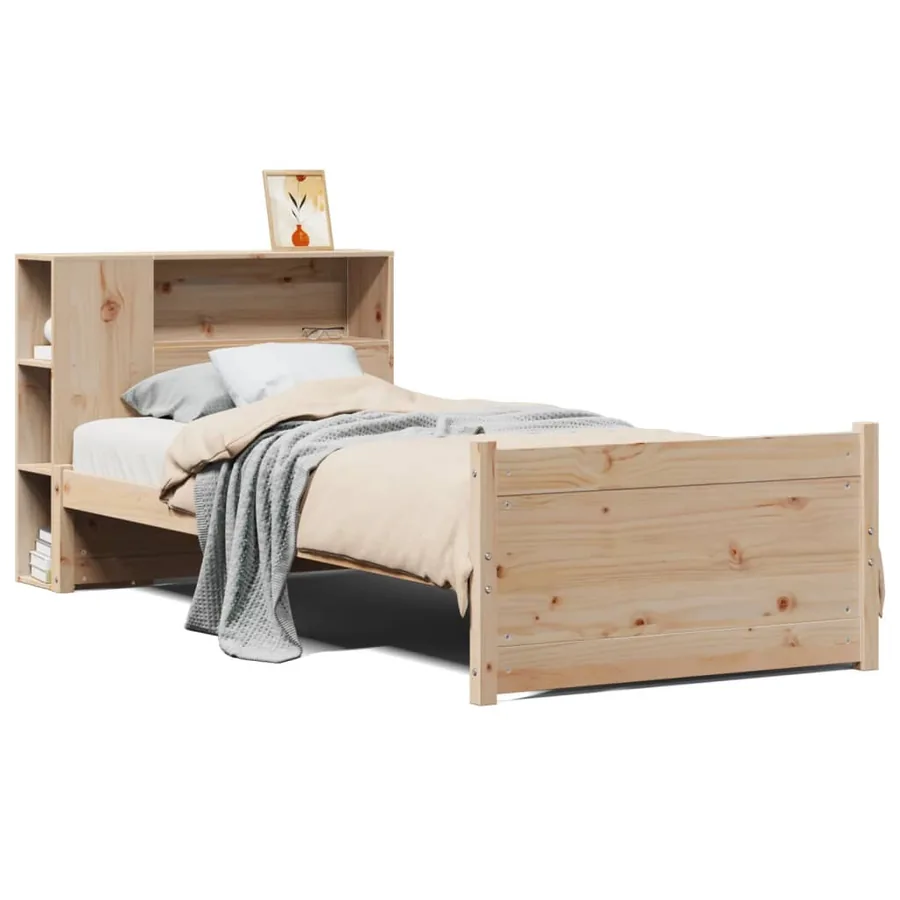 Lit bibliothèque sans matelas 90x190 cm bois de pin massif - 2