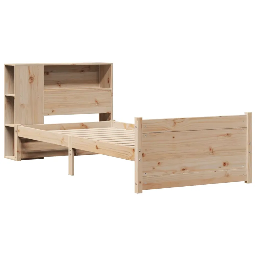 Lit bibliothèque sans matelas 90x190 cm bois de pin massif - 3