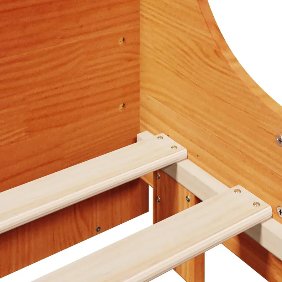 Lit bibliothèque sans matelas cire marron 200x200cm bois massif - 10