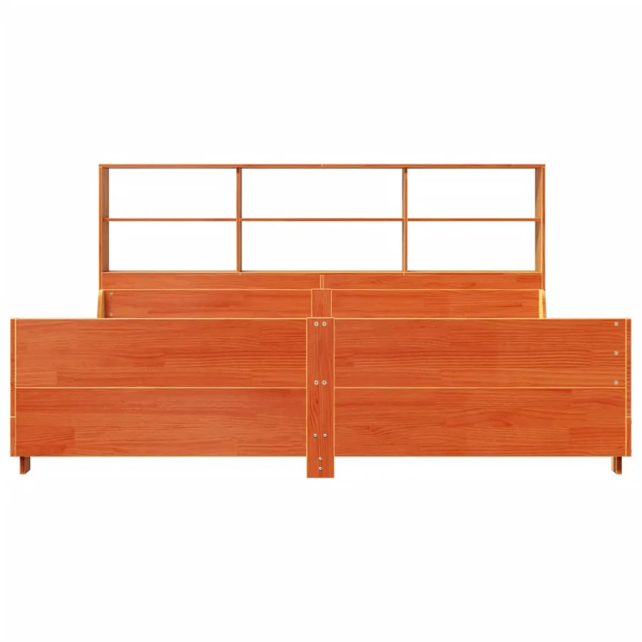 Lit bibliothèque sans matelas cire marron 200x200cm bois massif - 4