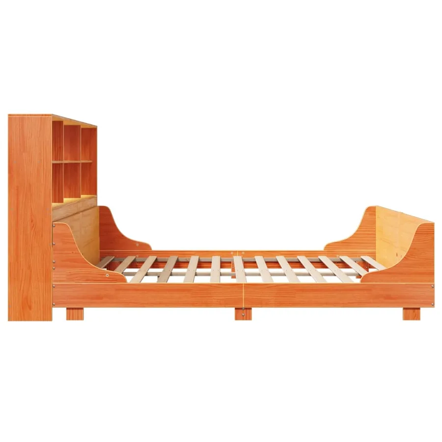 Lit bibliothèque sans matelas cire marron 200x200cm bois massif - 5