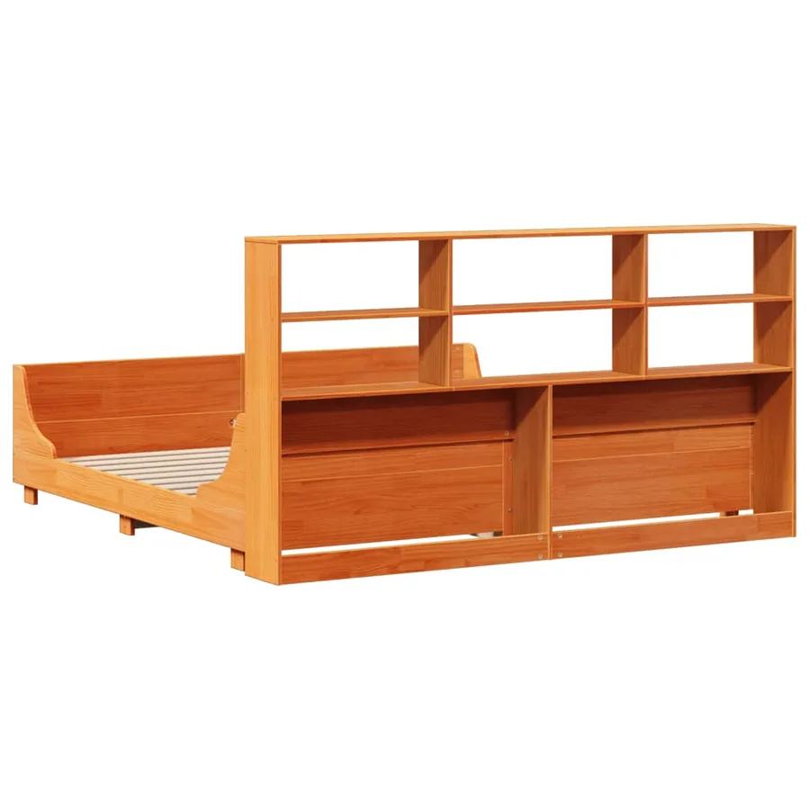 Lit bibliothèque sans matelas cire marron 200x200cm bois massif - 6