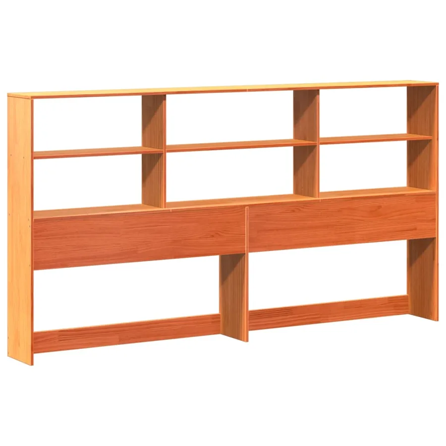 Lit bibliothèque sans matelas cire marron 200x200cm bois massif - 7