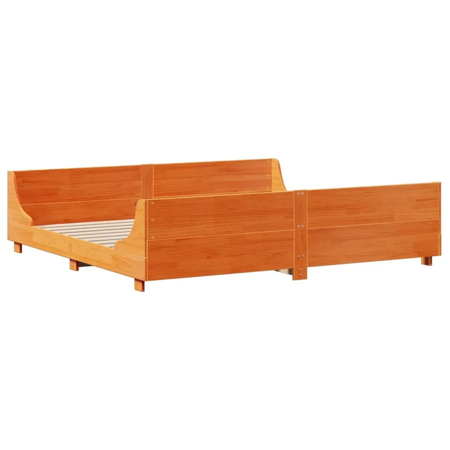 Lit bibliothèque sans matelas cire marron 200x200cm bois massif - 8