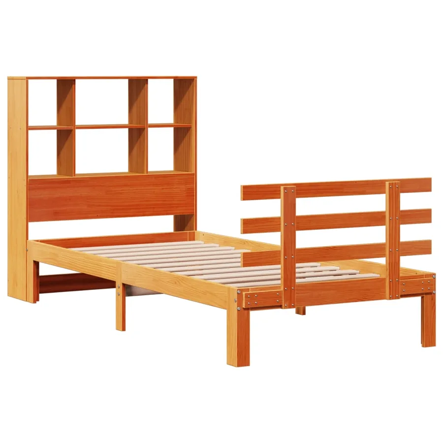 Lit bibliothèque sans matelas cire marron 75x190 cm pin massif - 3
