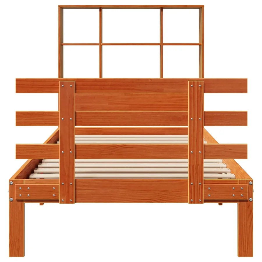 Lit bibliothèque sans matelas cire marron 75x190 cm pin massif - 4