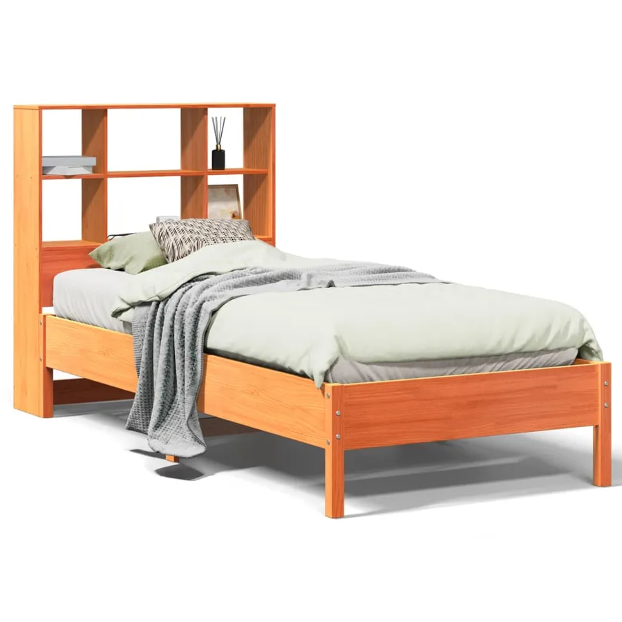 Lit bibliothèque sans matelas cire marron 75x190 cm pin massif - 2