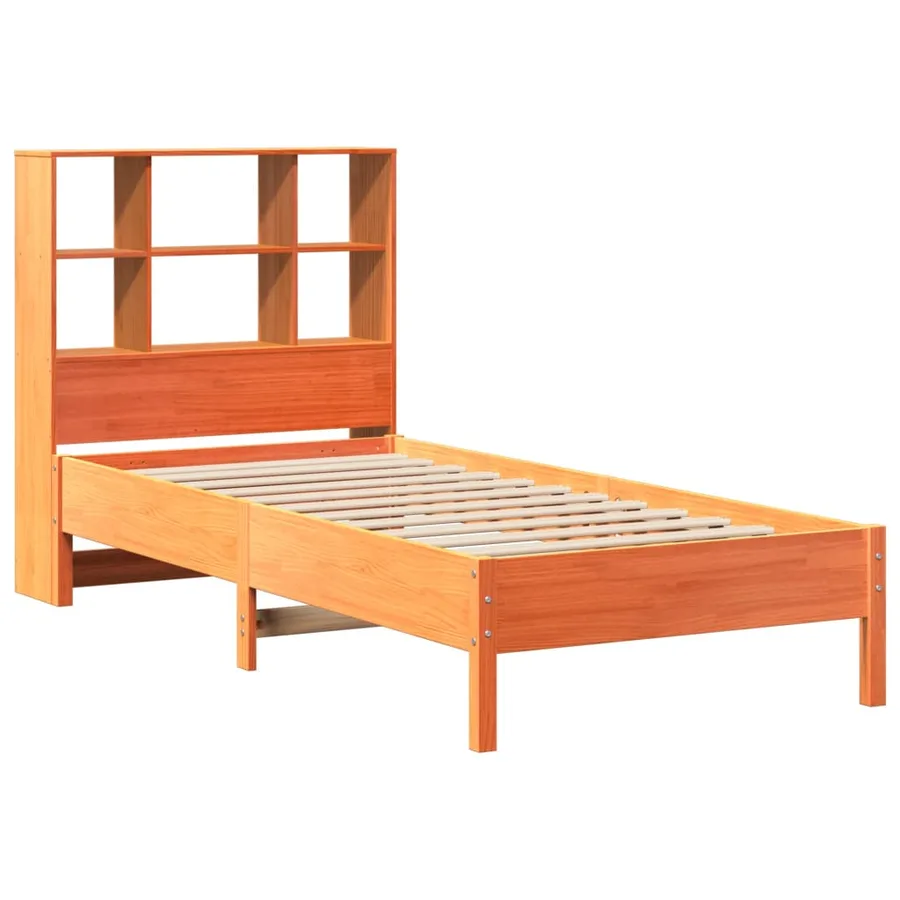 Lit bibliothèque sans matelas cire marron 75x190 cm pin massif - 3