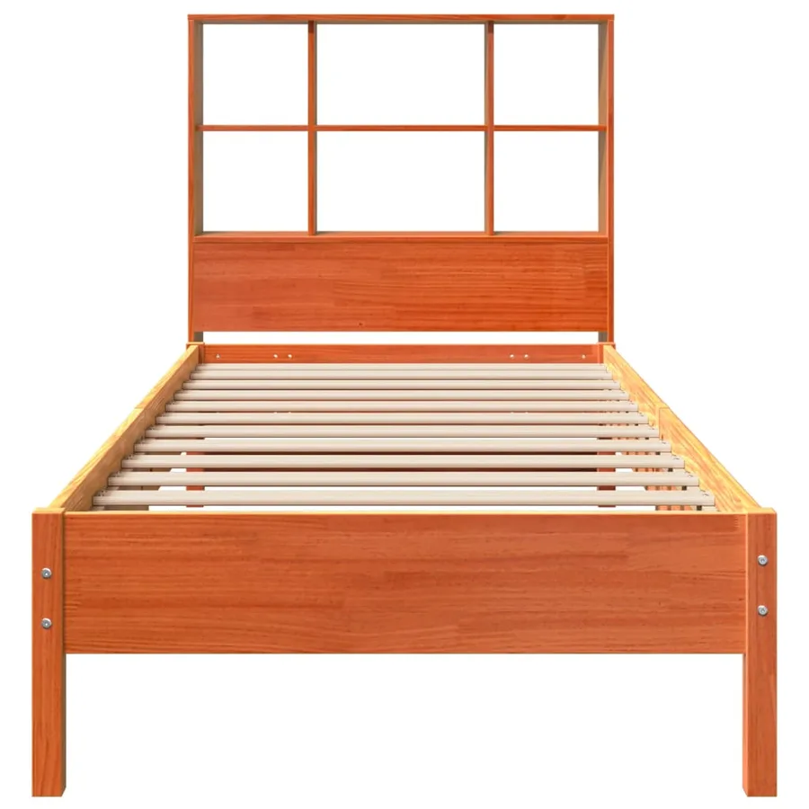 Lit bibliothèque sans matelas cire marron 75x190 cm pin massif - 4