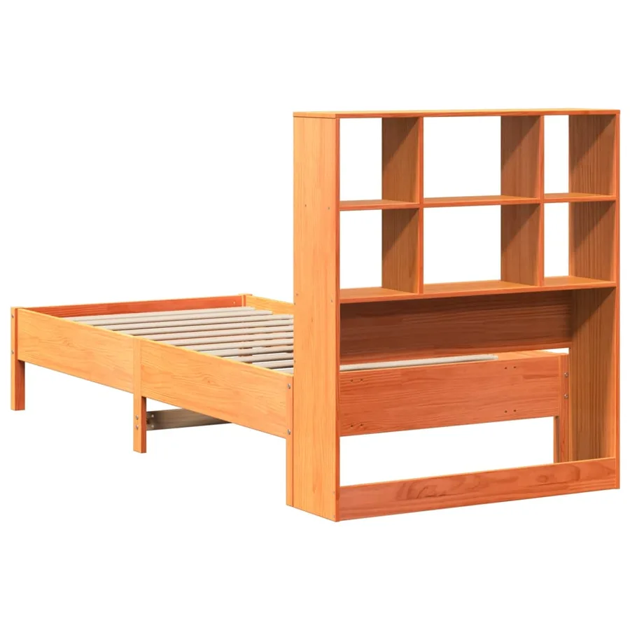Lit bibliothèque sans matelas cire marron 75x190 cm pin massif - 6