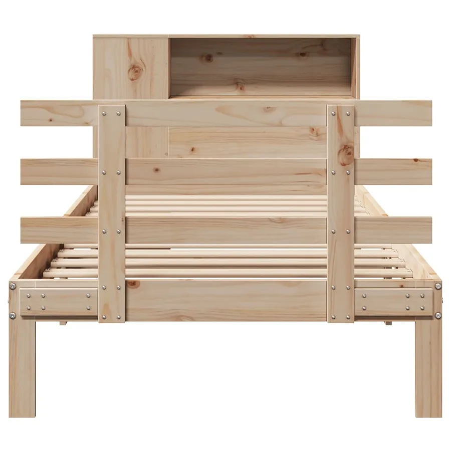 Lit bibliothèque sans matelas 90x200 cm bois de pin massif - 4