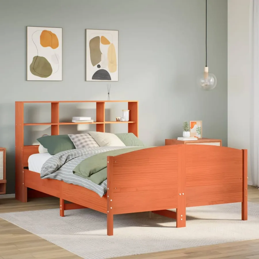 Lit bibliothèque sans matelas cire marron 150x200 cm pin massif