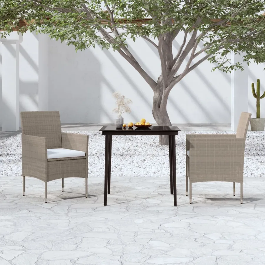 Ensemble à manger de jardin avec coussins 3 pcs Beige et noir