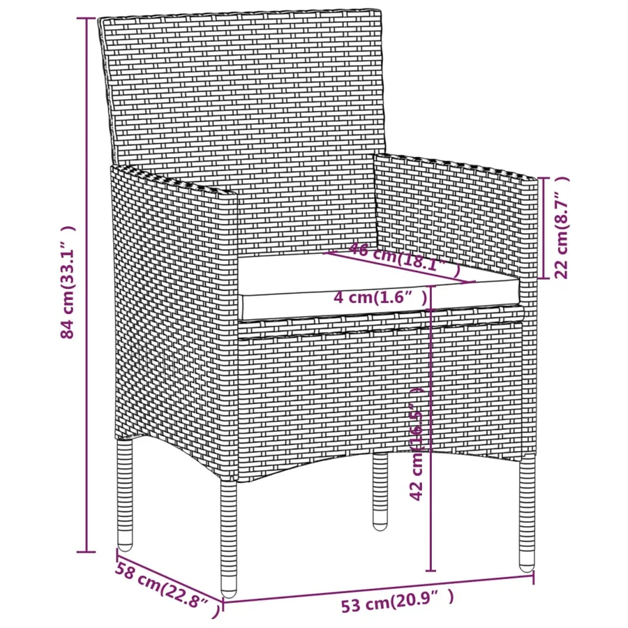 Ensemble à manger de jardin avec coussins 3 pcs Beige et noir - 7