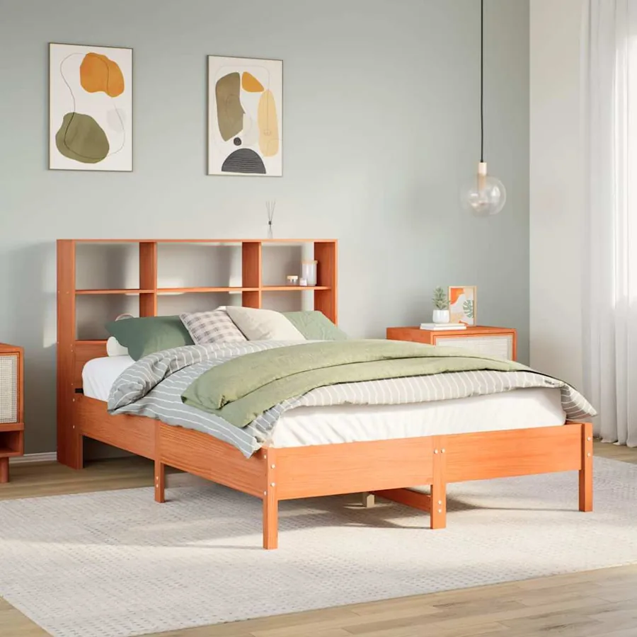 Lit bibliothèque sans matelas cire marron 120x200 cm pin massif