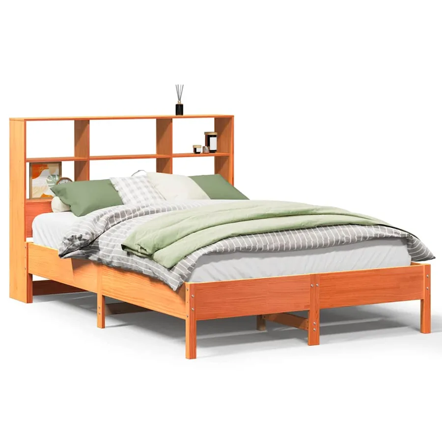 Lit bibliothèque sans matelas cire marron 120x200 cm pin massif - 2
