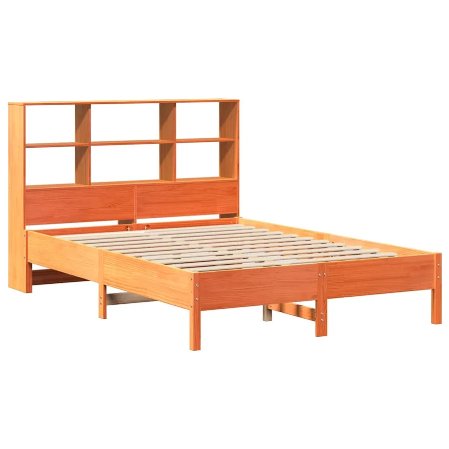 Lit bibliothèque sans matelas cire marron 120x200 cm pin massif - 3