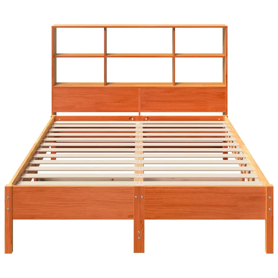 Lit bibliothèque sans matelas cire marron 120x200 cm pin massif - 4