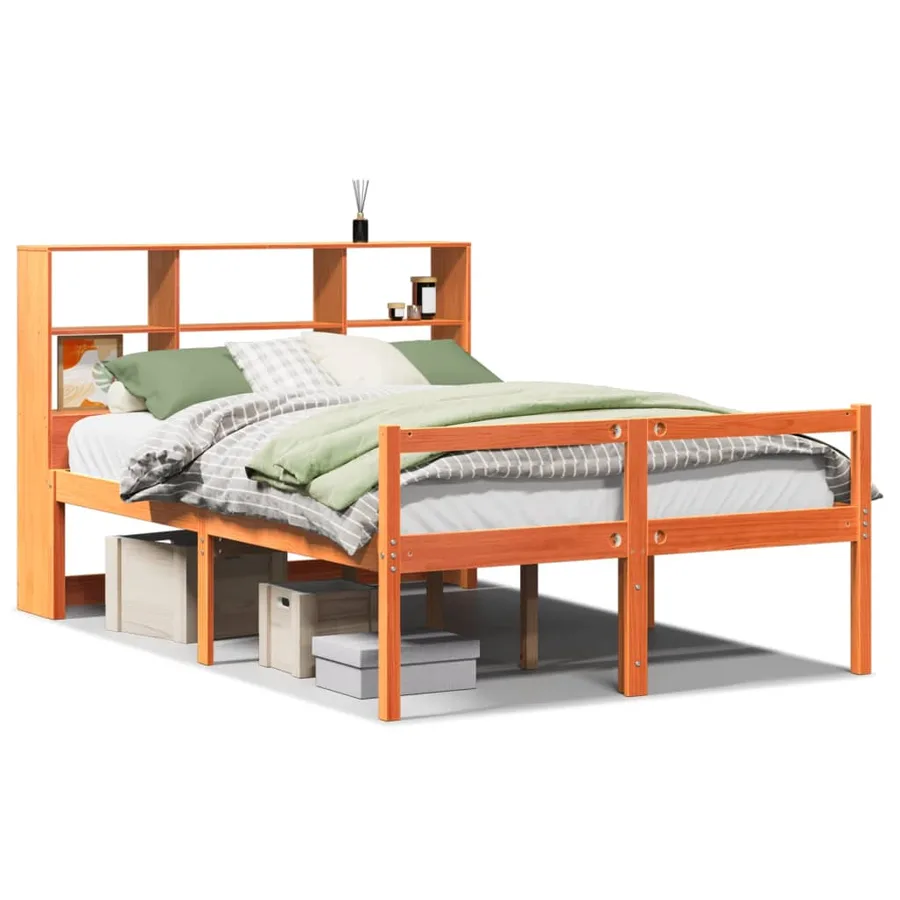 Lit bibliothèque sans matelas cire marron 120x190cm bois massif - 2
