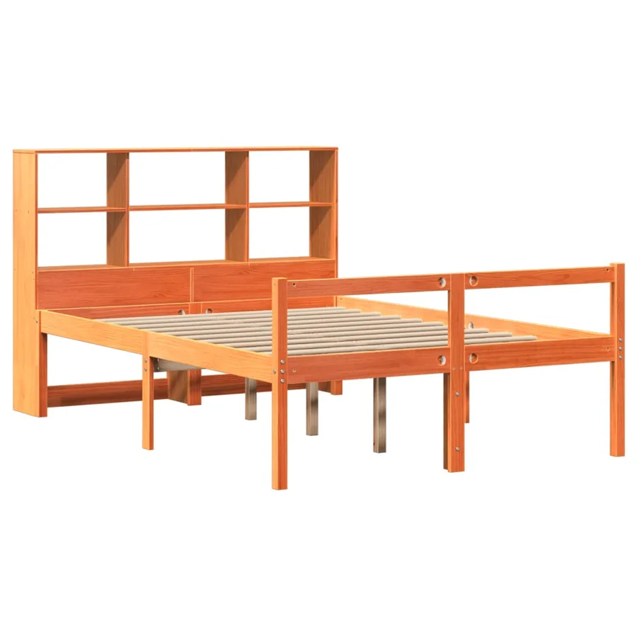 Lit bibliothèque sans matelas cire marron 120x190cm bois massif - 3