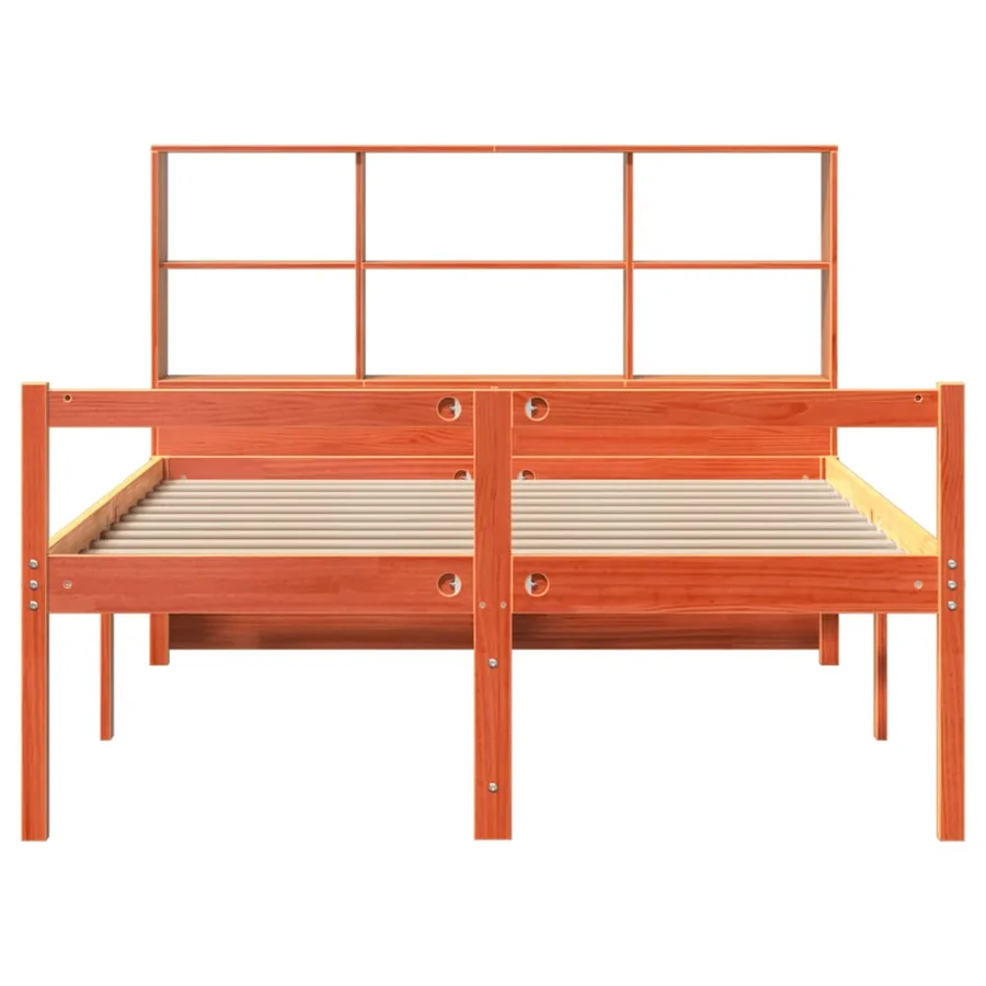 Lit bibliothèque sans matelas cire marron 120x190cm bois massif - 4