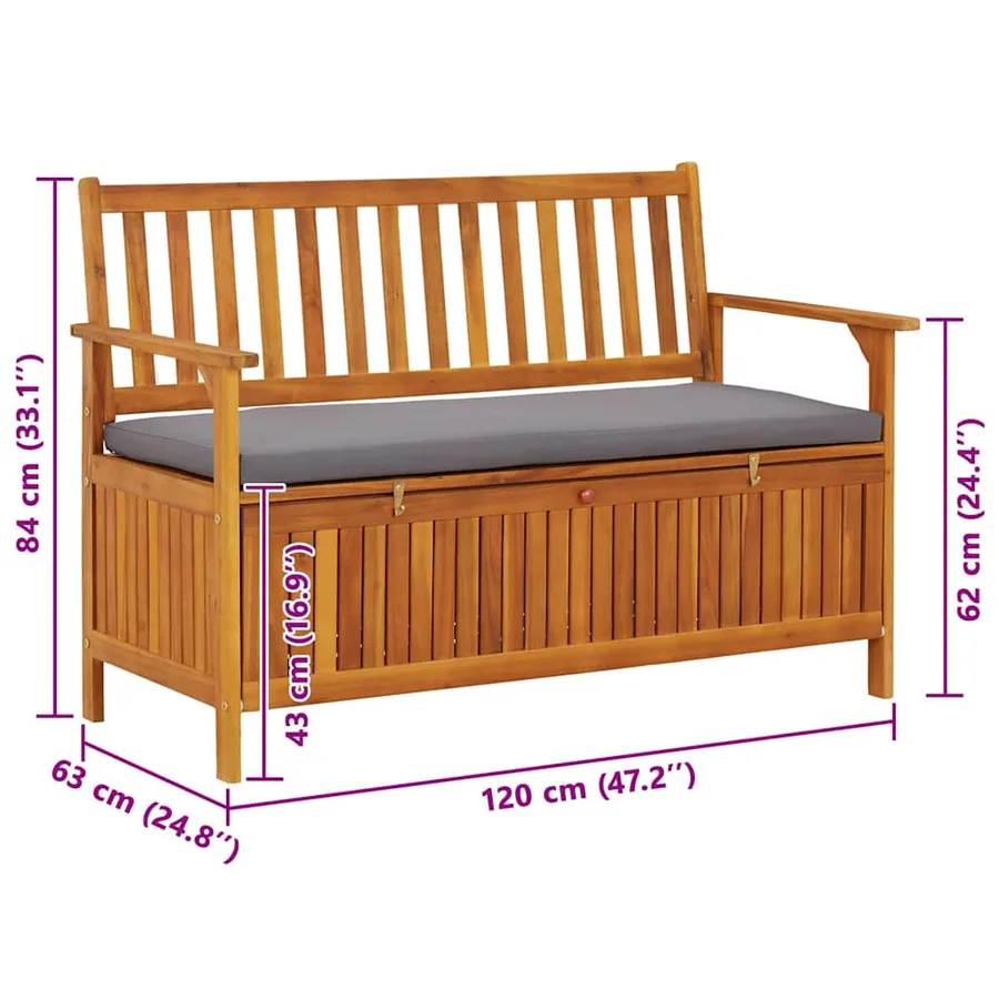 Garden Storage Bench 120 cm Solid Acacia Wood - 13