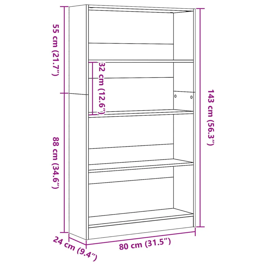 Bibliothèque gris béton 80x24x143 cm bois d'ingénierie - 9