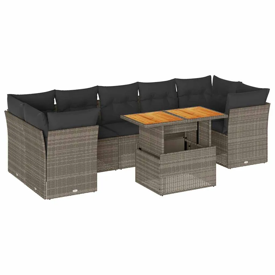 Salon de jardin 8 pcs avec coussins gris résine tressée - 2