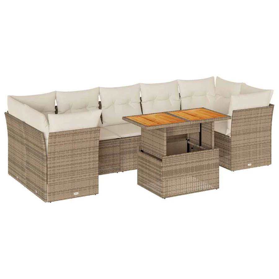 Salon de jardin avec coussins 8 pcs beige résine tressée - 2